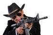 © pepscostudio - Menacing man gun blazing, isolated on white