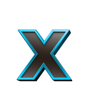 One lower case letter from black with blue shiny frame alphabet set, isolated on white. Computer generated 3D photo rendering.