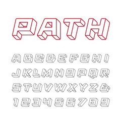Poster - Linear font. Vector alphabet with 3d effect letters and numbers.