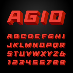 Poster - Isometric font. Vector alphabet with 3d effect letters and numbe