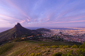 Cape Town's Lion's Head Mountain Peak landscape seen from Table Mountain tourist hike