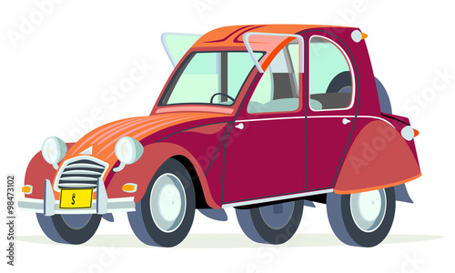 Fotomural Caricatura Citroen 2CV Citroneta Chile rojo vista frontal y lateral