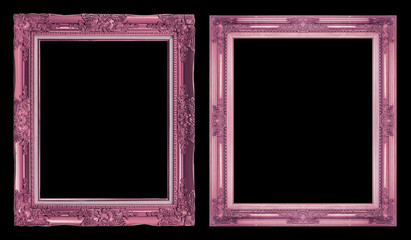 collection 2 antique pink frame isolated on black background, cl