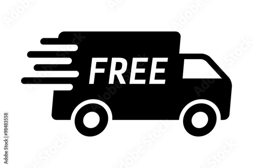 Fotografía Fast & free shipping delivery truck flat icon for apps and websites