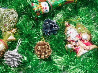 holiday decorations with fur-tree and toys