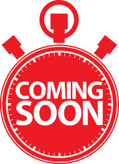 Wall Mural - Coming soon stopwatch red icon, vector illustration