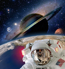 Wall Mural - astronaut helmet spaceman solar system saturn mars planet moon sci fi space. elements of this image 