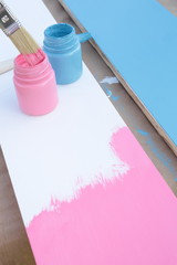 Wall Mural - wooden planks painted blue and pink
