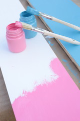 Wall Mural - wooden planks painted blue and pink
