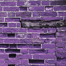 Purple Brick Wall Background Texture, With Wooden Plinth.