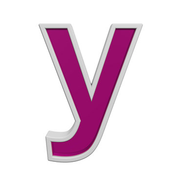 One lower case letter from pink glass with white frame alphabet set, isolated on white. Computer generated 3D photo rendering.