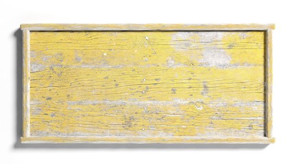 Blank painted yellow weathered sign post,isolated on white background.