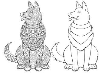 Antistress coloring page with dog.