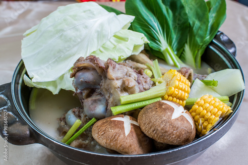 Fotografie, Obraz Assorted Chinese food served in a hot pot tool materials