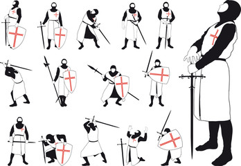 Wall Mural - Set of silhouettes of the Crusader