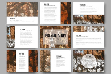 set of 9 templates for presentation slides. abstract multicolored backgrounds. geometrical patterns.