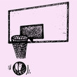 basketball backboard, basket and ball in movement, doodle style, sketch illustration