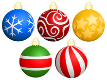 Vector Illustration Of A Variety Of Ball-shaped Christmas Tree Ornaments.