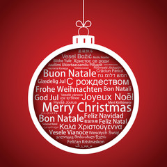 Wall Mural - Merry Christmas tag cloud shaped as a Christmas ball, vector