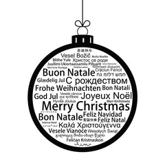 Wall Mural - Merry Christmas tag cloud shaped as a Christmas ball, vector