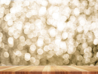 Poster - Empty perspective room with sparkling bokeh wall and wooden plan