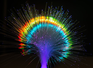 optical fibres dinamic flying from deep on technology background