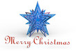 Merry Christmas and blue satin stars with white background. Render image.