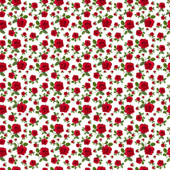 Wall Mural -  pattern red rose on a stalk of green leaves