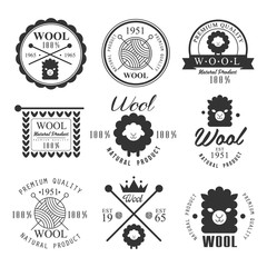 Poster - Wool labels and elements. Stickers, emblems natural wool products