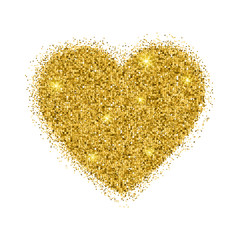 Wall Mural - Vector gold sparkles heart on white background.