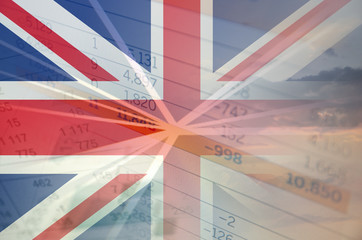 Wall Mural - United Kingdom economy concept - Financial data on United Kingdom flag