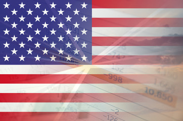 USA economy concept - Financial data on United States of America flag