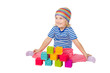 © volkovslava - Little girl playing cubes sitting .
