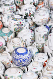 Fototapeta Paryż - Antique teapots on a flea market, Beijing, China
