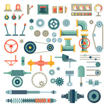 Parts Of Machinery Flat Icons Vector Set