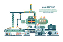 Industrial Abstract Machine In Flat Style. Vector Illustration