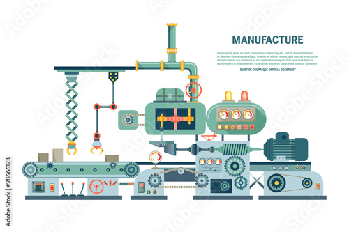 Fotografie, Obraz Industrial abstract machine in flat style. Vector illustration