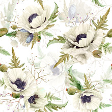Seamless Pattern Of Watercolor Poppies.
