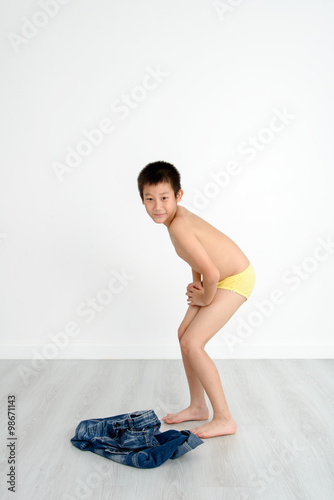 Asian Shy Boy With Underwear On Gray Background Stock Photo Adobe Stock