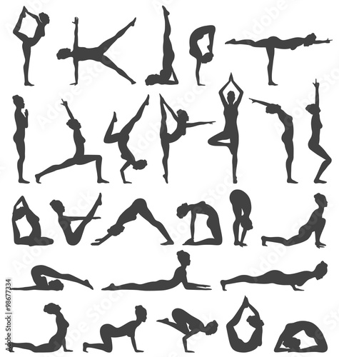 Cuadros en Lienzo Yoga plantea la recogida negro conjunto de iconos aislados en blanco
