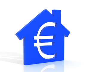 Poster - 3d illustration of house and euro symbol over white background