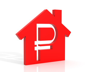 Poster - 3d illustration of house and ruble symbol over white background
