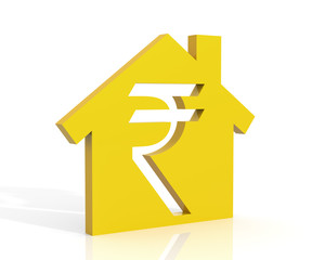Poster - 3d illustration of house and rupee symbol over white background
