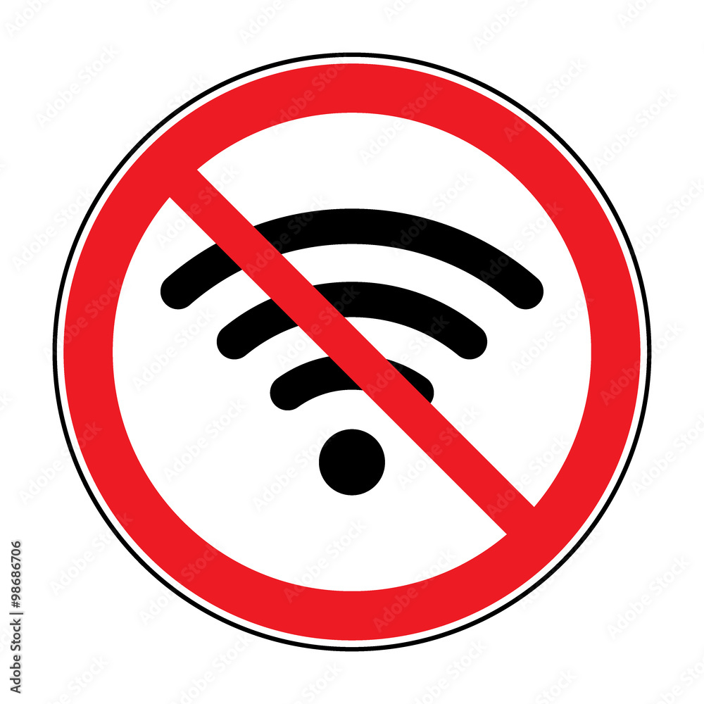 No wifi sign. Not wi-fi area symbol. Ban wi fi internet icon. Wireless  Network icon. Wifi zone. Red circle connection prohibition emblem isolated  on white background. Stop symbol. Vector illustration Stock Vector |, image size:1000x1000