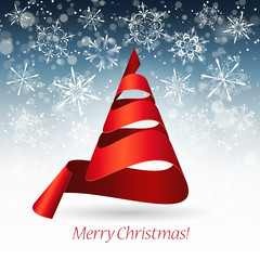 Wall Mural - Merry Christmas design with christmas tree made of red ribbon, vector illustration
