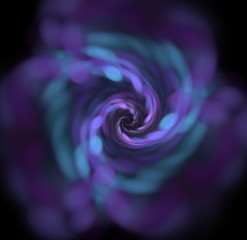 Abstract black background with blue, purple and turquoise spiral