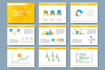Poster - Set of vector template for presentation slides. Modern design with graph and charts