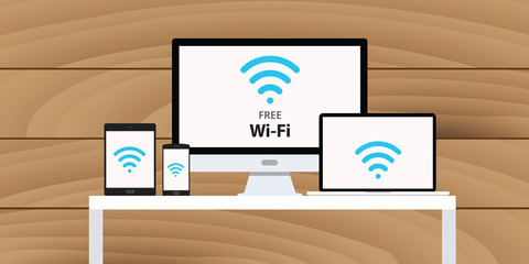 Poster - free wifi wi-fi multi platform device smartphone desktop tablet