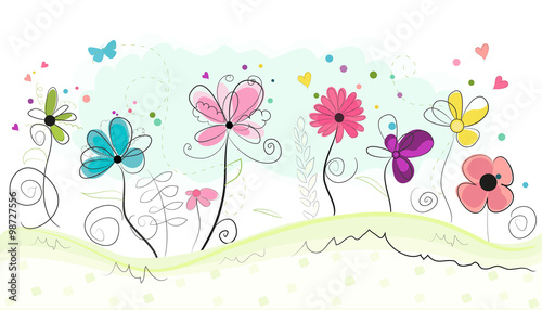 Naklejka dekoracyjna Abstrakcyjne wektorowe kolorowe wiosenne kwiaty