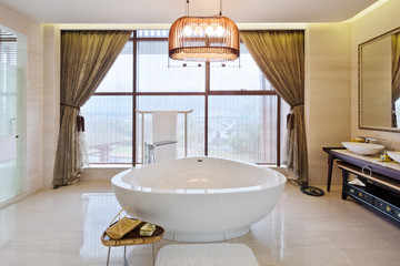 Wall Mural - interior of modern bathroom with big bathtub